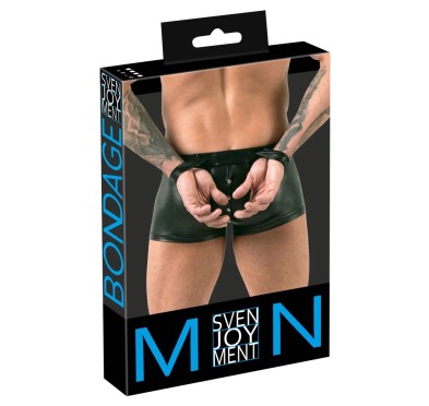 Svenjoyment Bondage - Matowe Bokserki Męskie Z Dwoma Mankietami Z Tyłu Czarne S